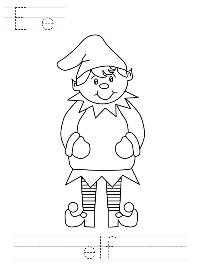 E Is For Elf Coloring Page For Preschoolers 1