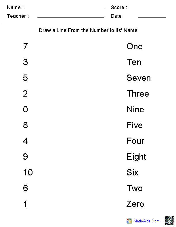 Match Number To Words Kindergarten Math Worksheet