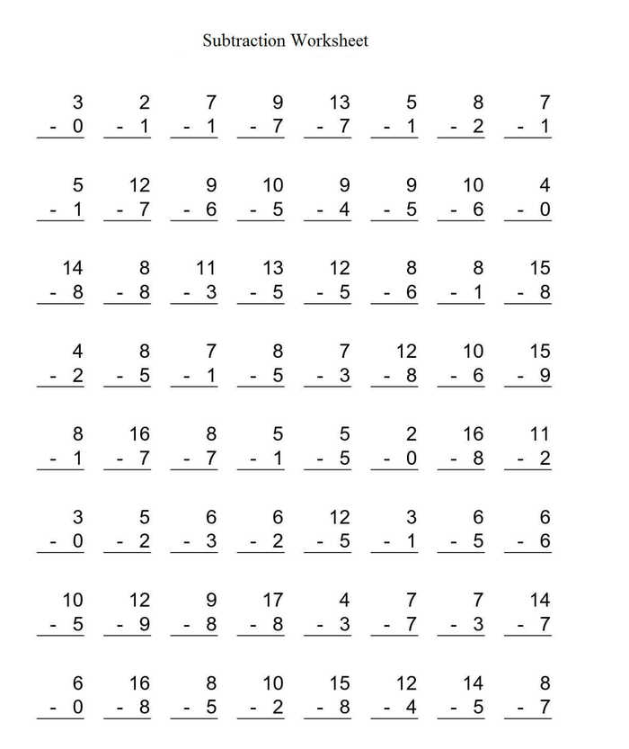 Subtraction Kindergarten Math Worksheets