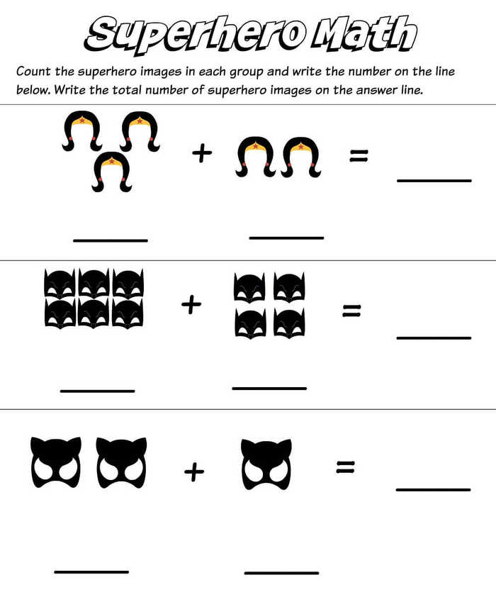 Superhero Kindergarten Math Worksheets