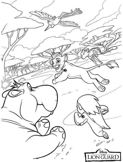 The Lion Guard Cast Having Fun Coloring Page