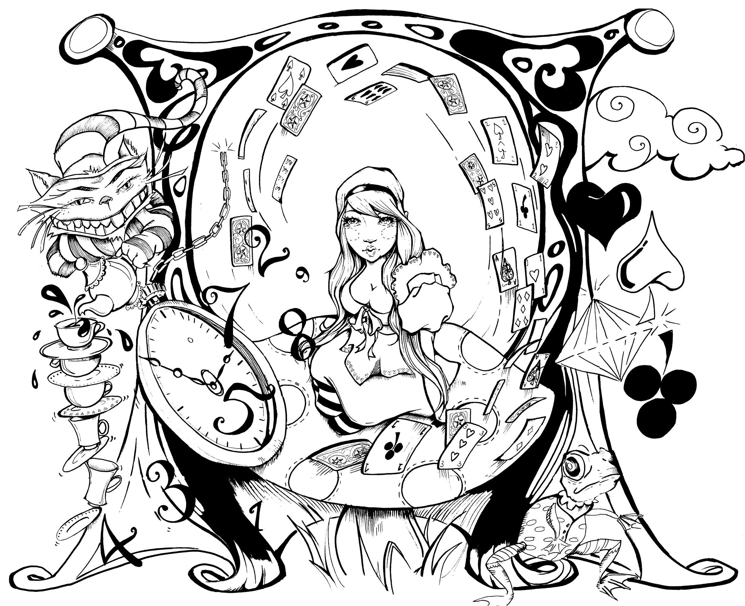 trippy alice in wonderland coloring pages