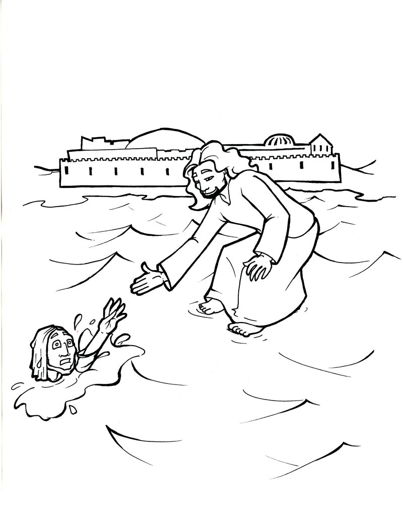 jesus walks on water coloring pages