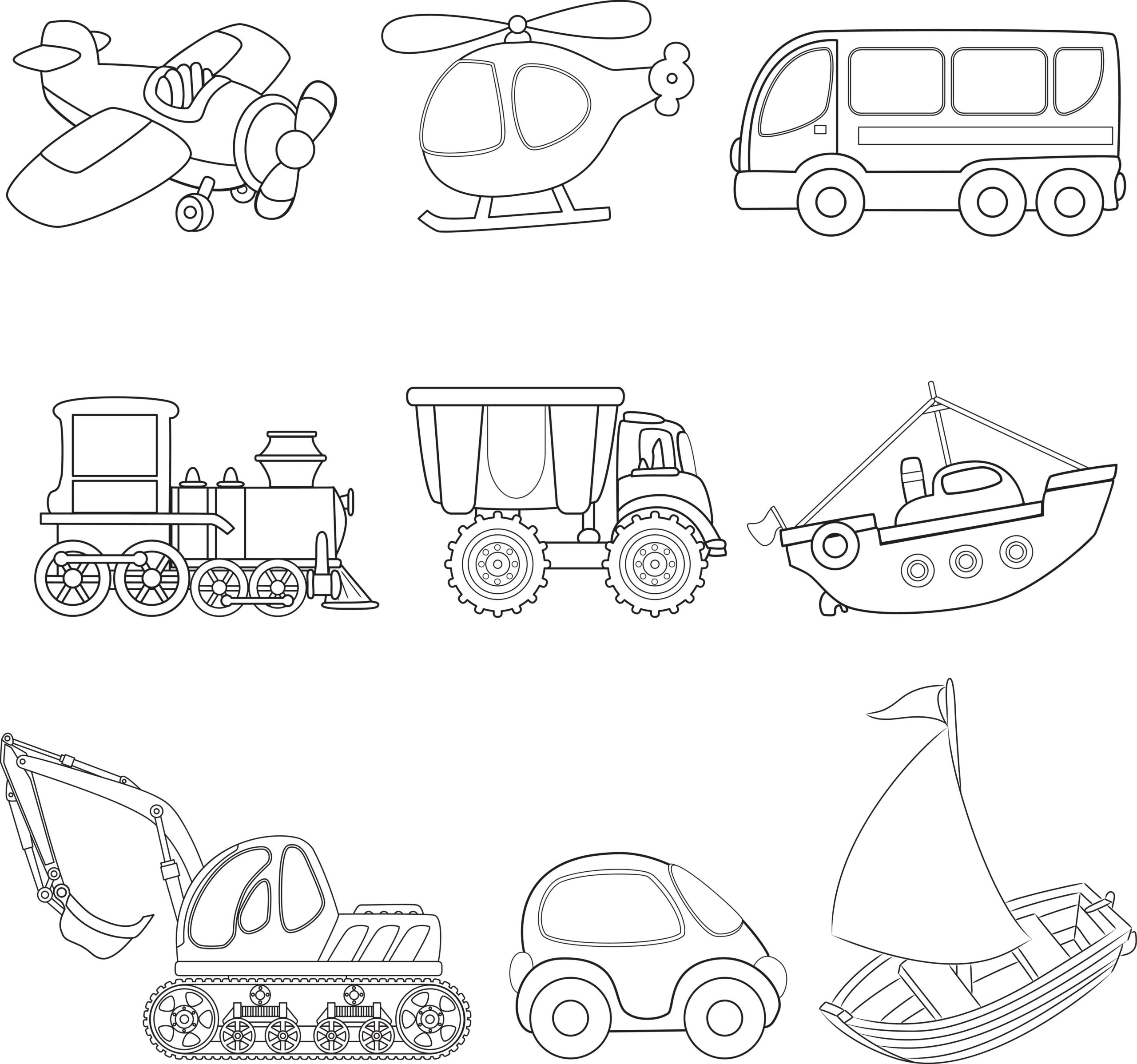 cartoon transport. coloring book.