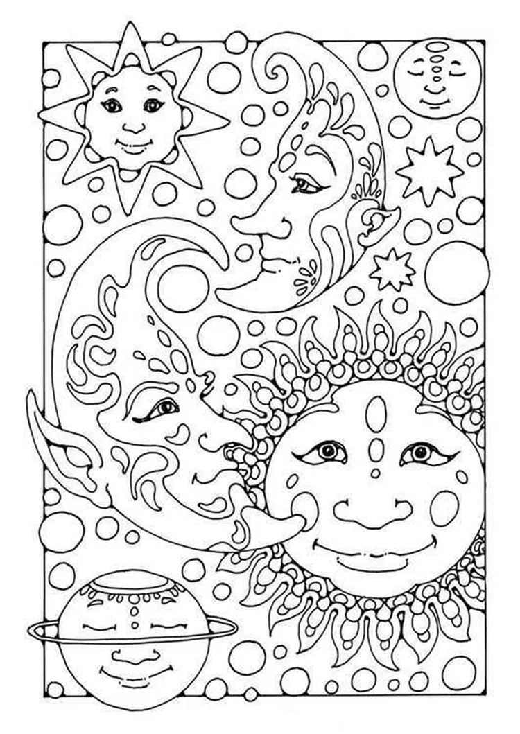 sun and moon cute colouring pages for teenage