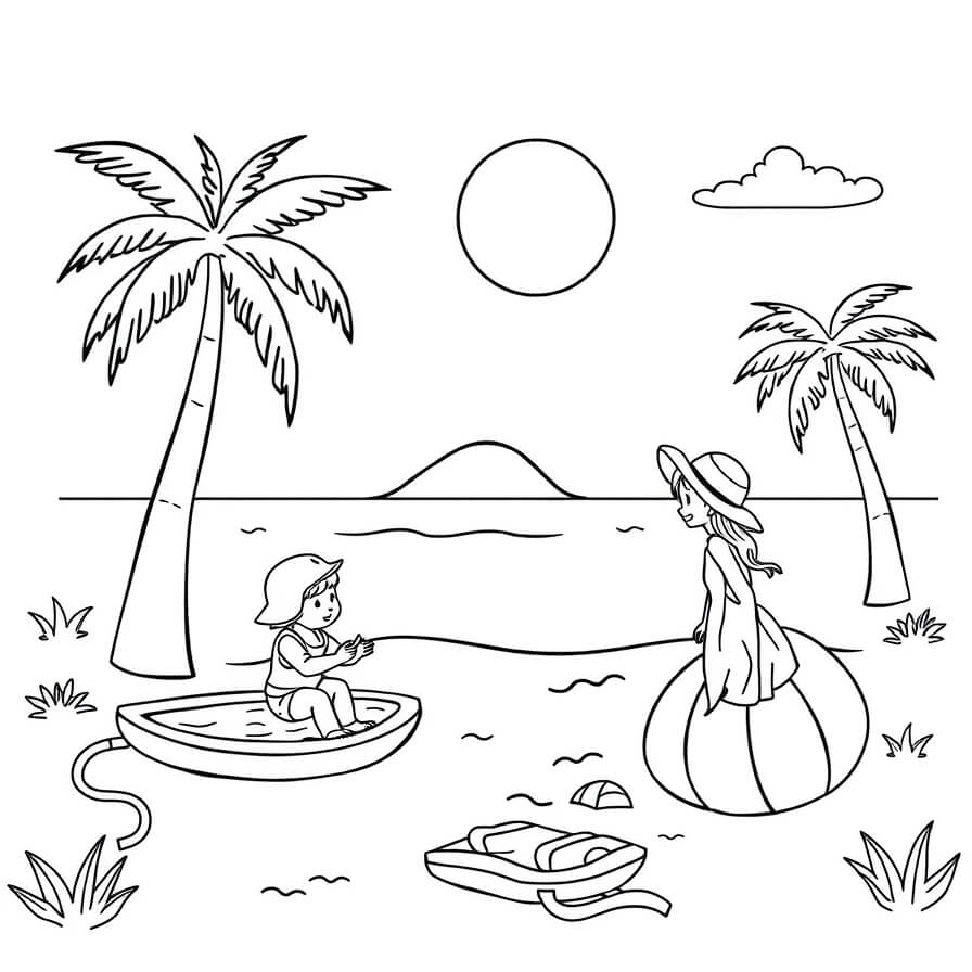 summer beach coloring pages
