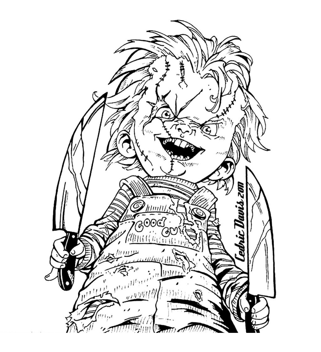 Chucky Coloring Pages with Two Knives