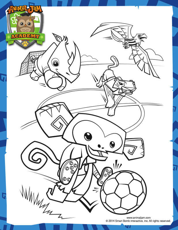 Animal Jam Academy Soccer Cup Coloring Page