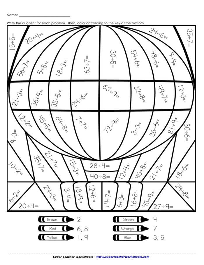 Balloon Color By Number Multiplication Worksheet