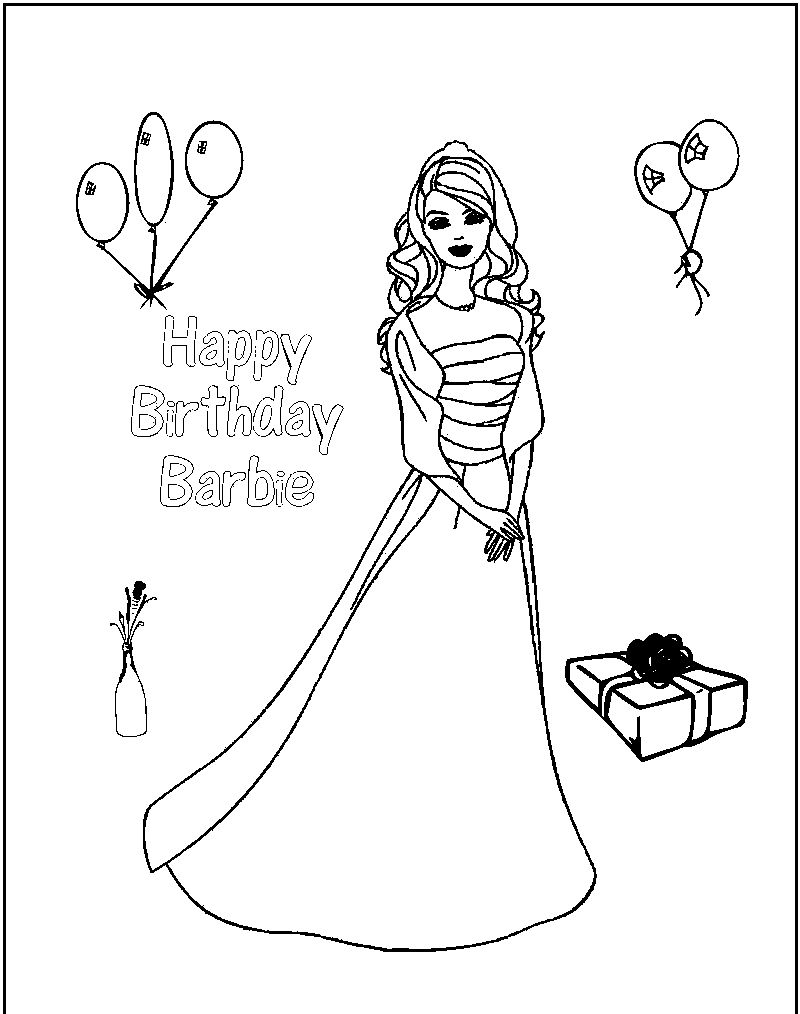 Barbie Birthday Coloring Pages