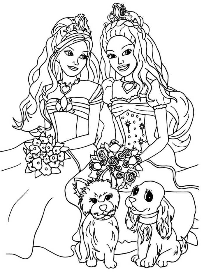 Barbie Princess Coloring Pages Dogs