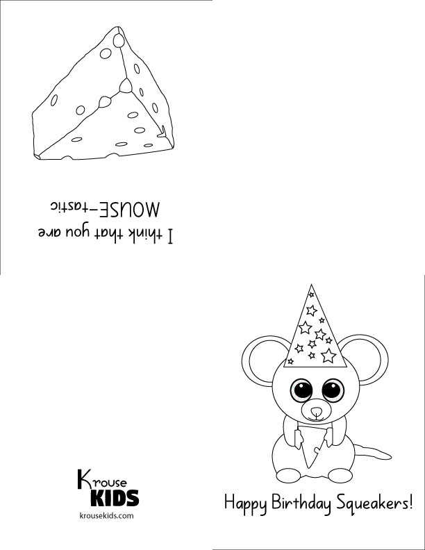 Beanie Boo Foldable Birthday Card To Color