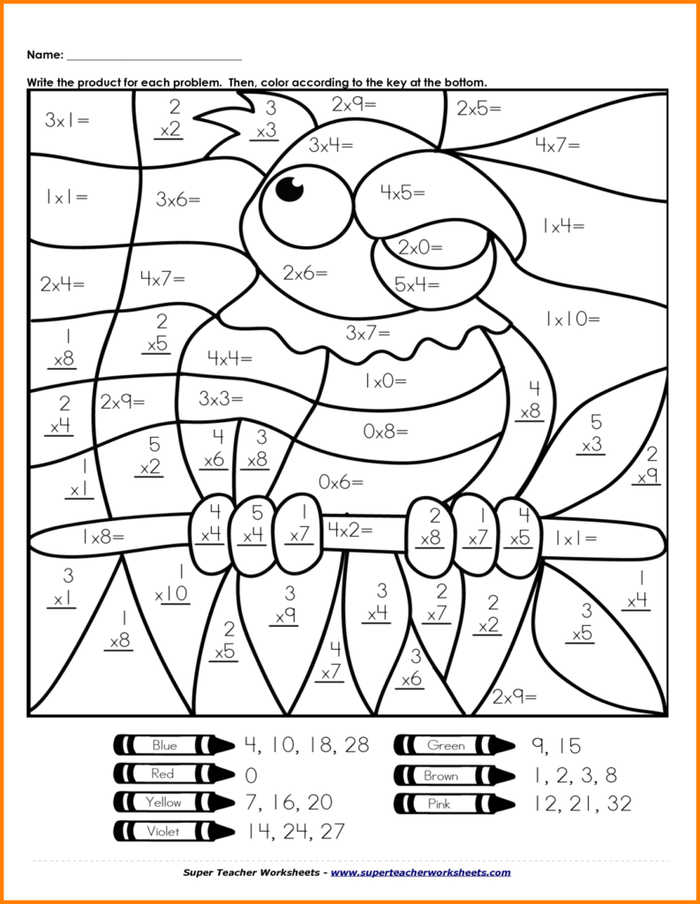 Bird Color By Number Multiplication Worksheet