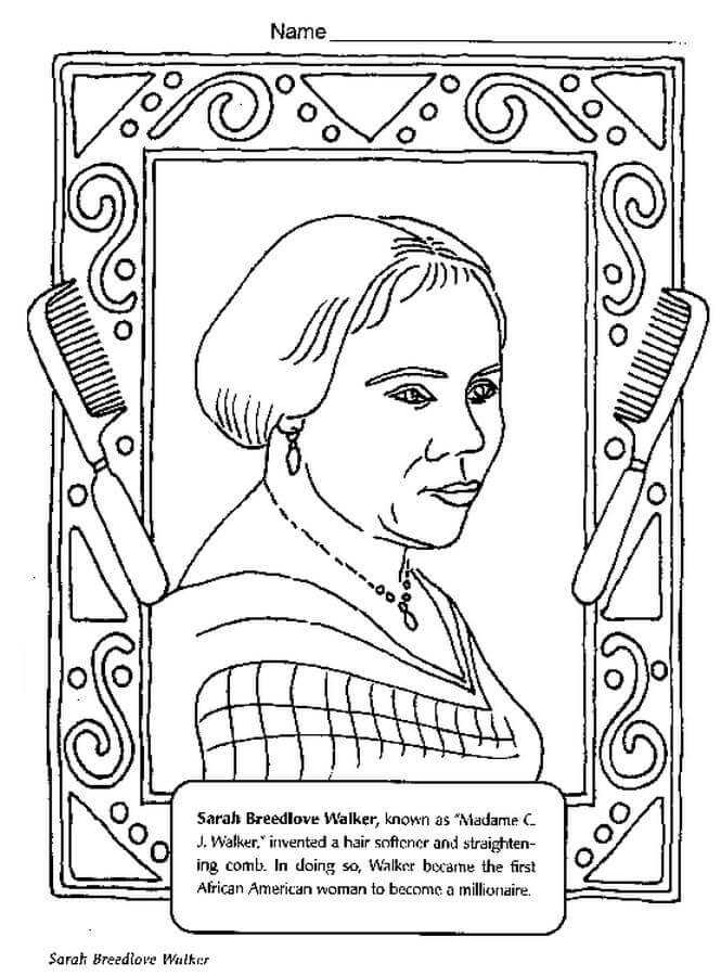 Black History Month Coloring Pages Free Printable Sarah Breedlove Cj Walker