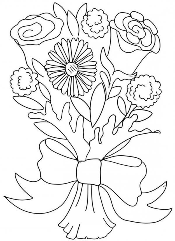 Carnation And Rose Flower Bouquet Coloring Page Coloring Sun