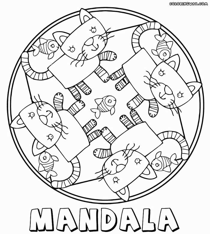 Cat And Fish Mandalas For Kids To Color