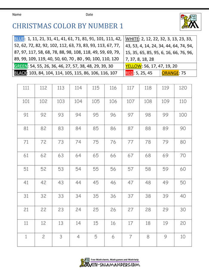 Christmas Color By Numbers Activity Sheet