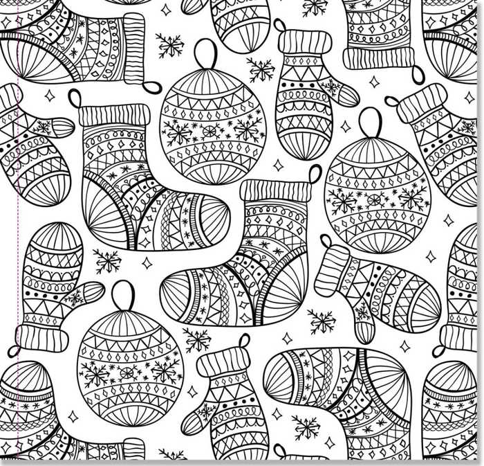 Christmas Stocking And Mittens Coloring Pages For Adults