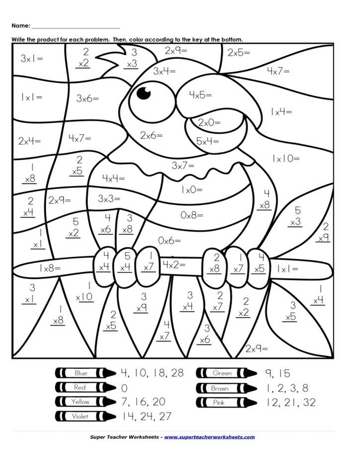 Color By Number Multiplication Worksheet