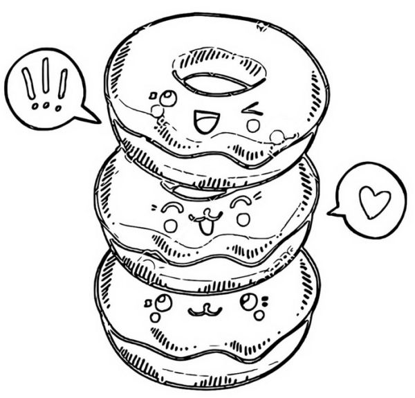 Coloring page Kawaii Donuts