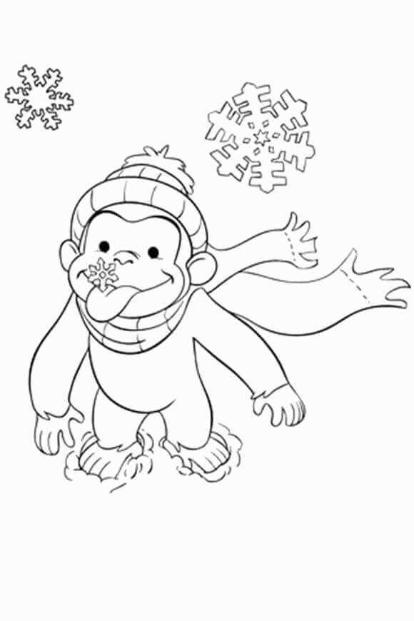 Curious George Enjoying Snowflakes