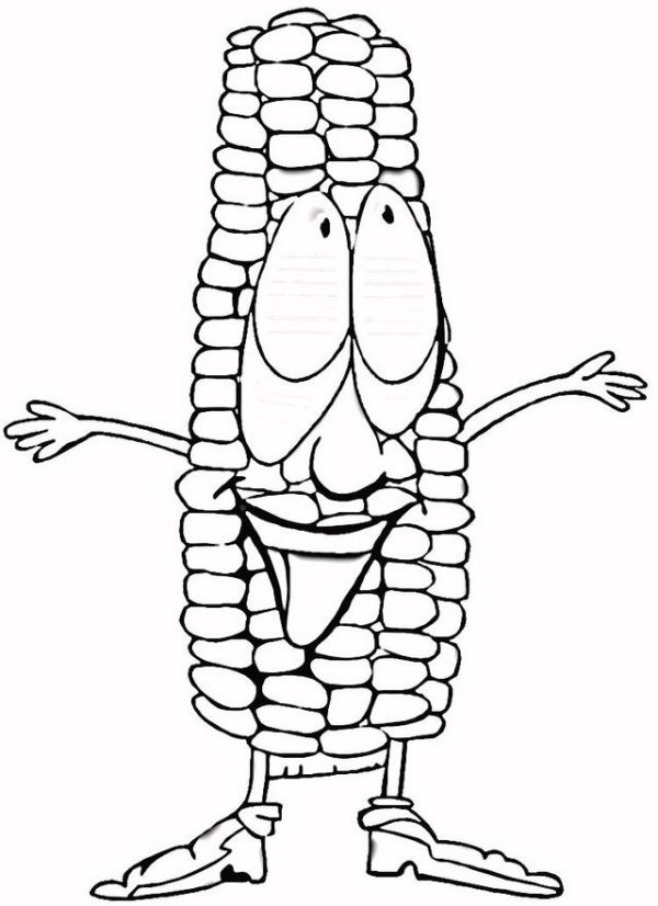 Cute Cartoon Corn Smiling Coloring Page