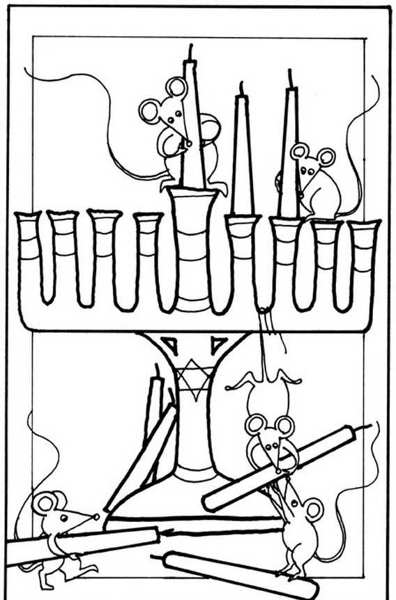 Cute Mice Lighting Menorah Coloring Page