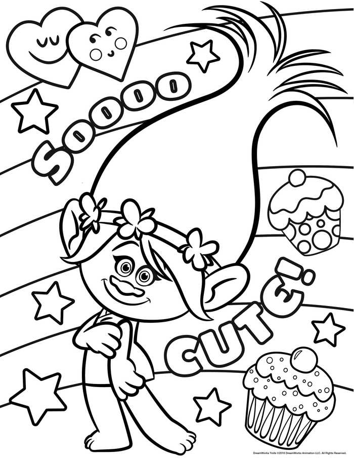 Cute Poppy Trolls Coloring Pages