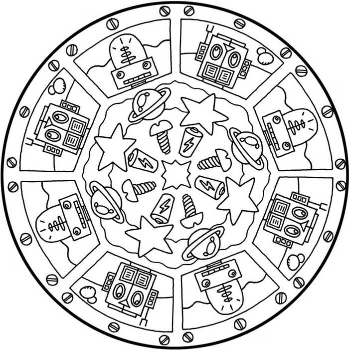 Cute Robot Mandala Coloring Page