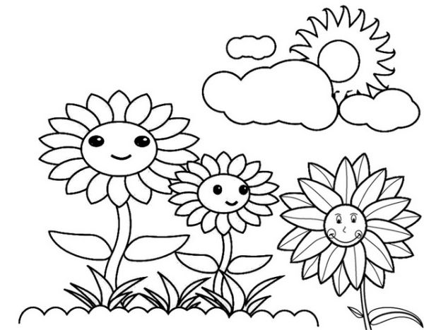 Cute Sunflower Smiling Coloring Page