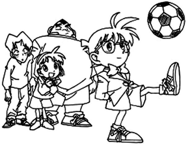 Detective Conan Doing Juggling Football Coloring Page Coloring Sun