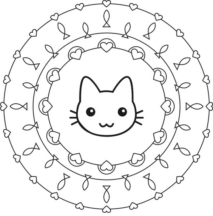 Easy Kitty Mandala Coloring Page For Kids