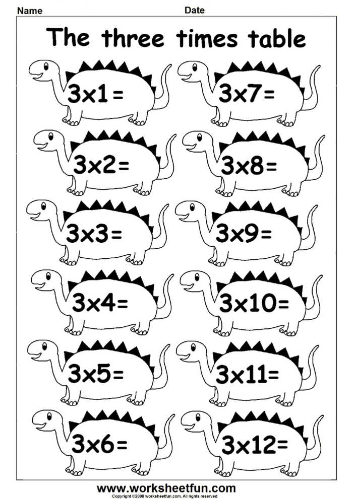 Easy Three Times Multiplication Worksheet