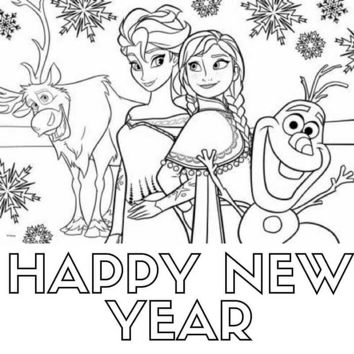 Elsa And Anna New Year Coloring Pages