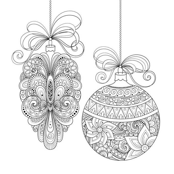 Fancy Christmas Ornaments Coloring Page For Adults