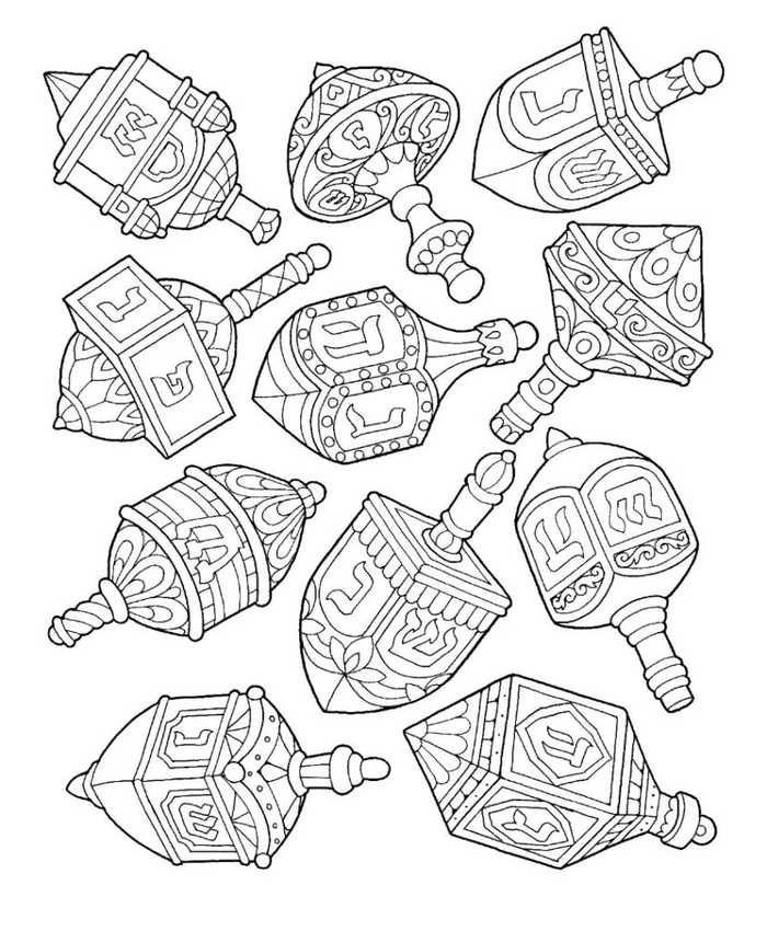 Fancy Dreidels Hanukkah Coloring Pages