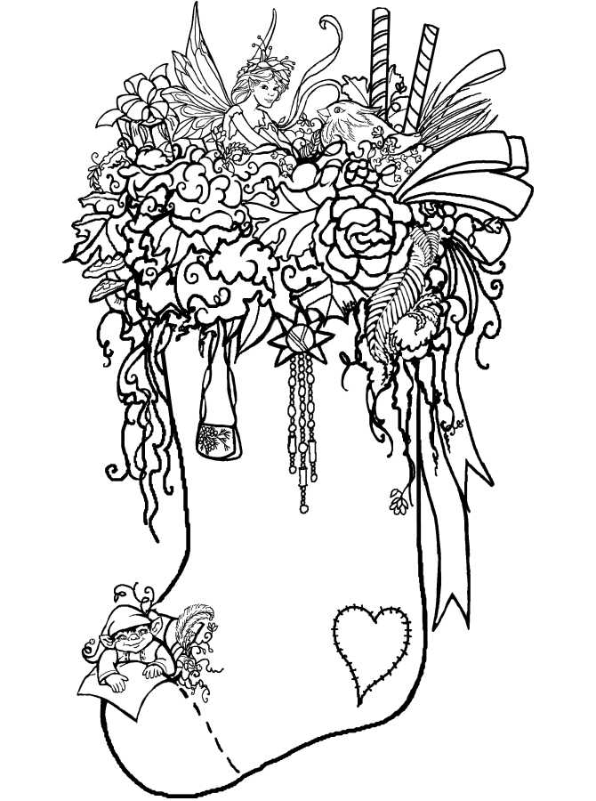 Fantasy Christmas Stocking Coloring Page For Adults