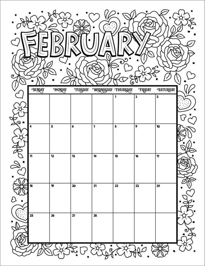 February Calendar Coloring Pages