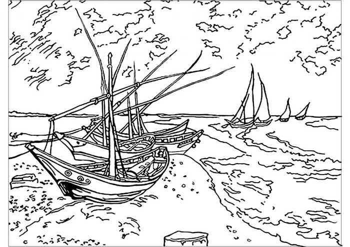 Fishing Boats Van Gogh Coloring Pages