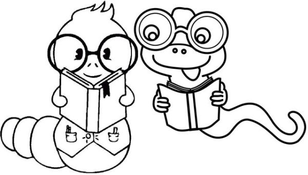 Funny Worms Reading Books Cartoon Coloring Page