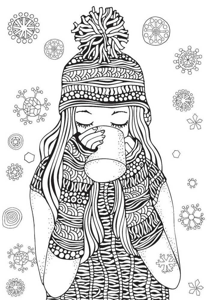 Girl In Winter Coloring Page