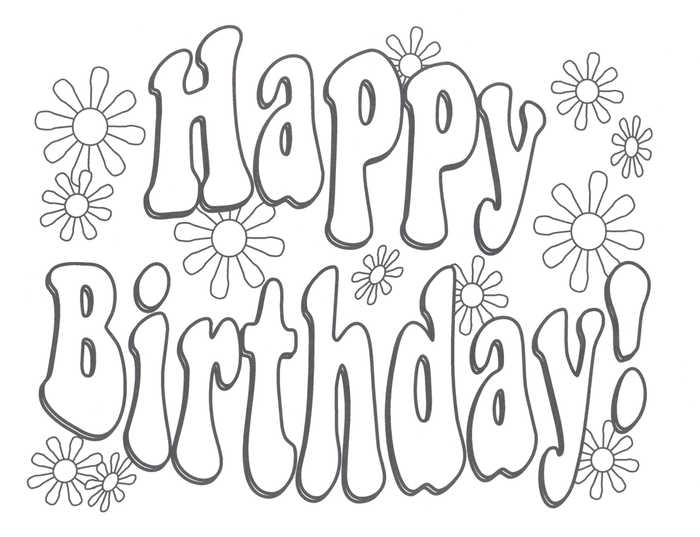 Groovy Happy Birthday Coloring Page