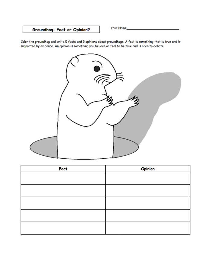 Groundhog Shadow Worksheets