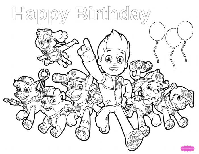 Happy Birthday Paw Patrol Coloring Page