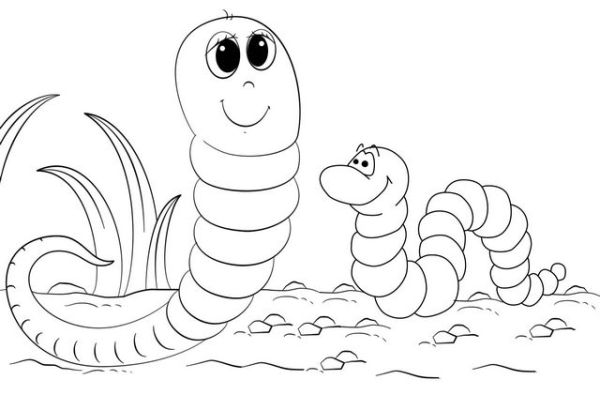 Happy Two Worms Coloring Page