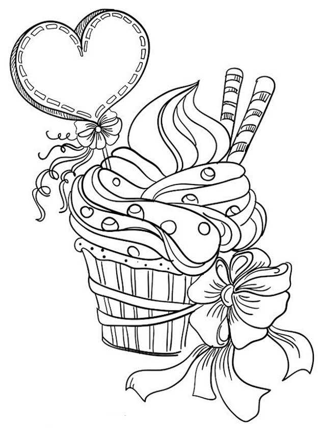 Heart Cupcake Coloring Page