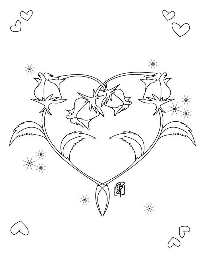 Heart Made Of Roses Coloring Page