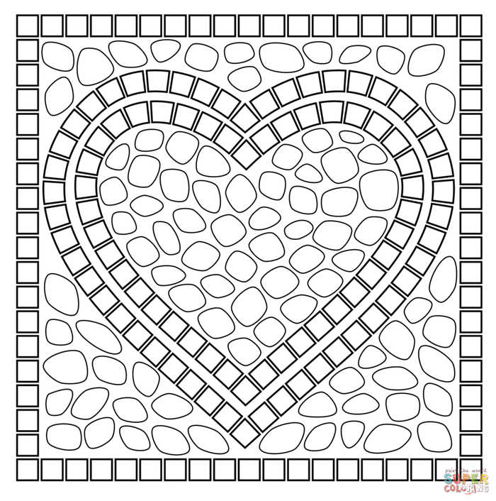 Heart Mosiac Coloring Page