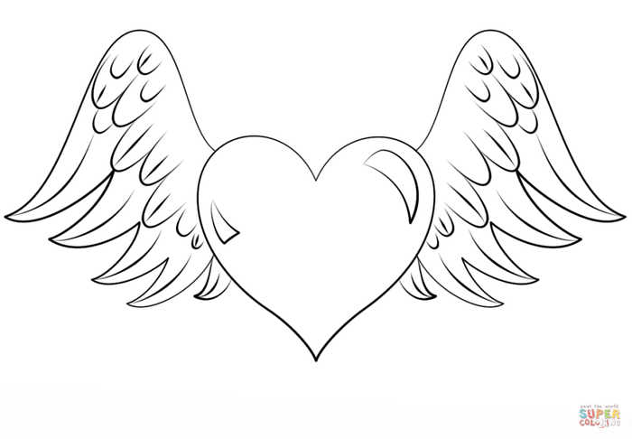 Heart With Angel Wings Coloring Page