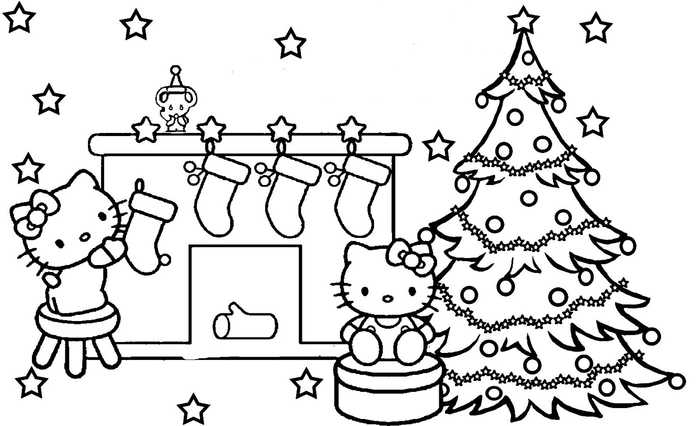 Hello Kitty Christmas Tree Coloring Page